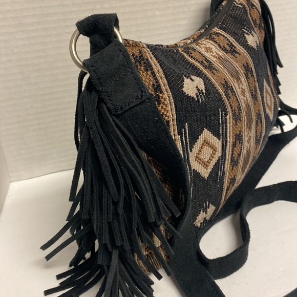 MINNETONKA Baja Western Jacquard Boho chic Suede Fringe Crossbody Bag - Picture 3 of 8